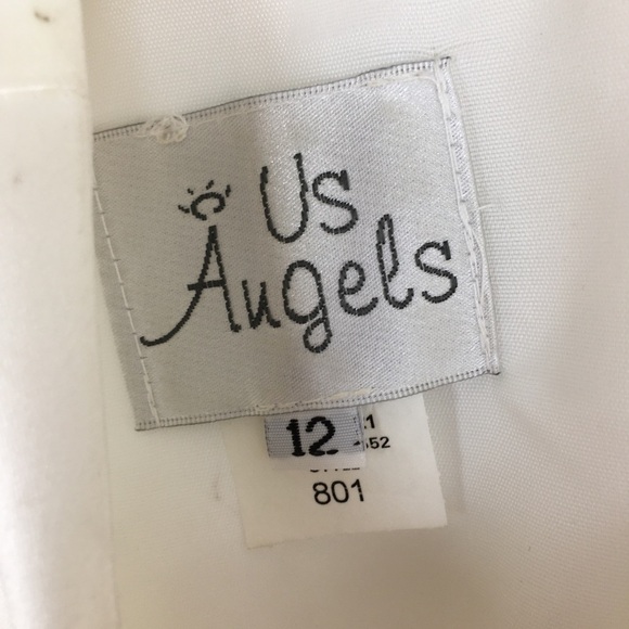 Us Angels The Organza Dress Girls Sz 12 White Purple Satin Floral Wedding Easter - Picture 13 of 15